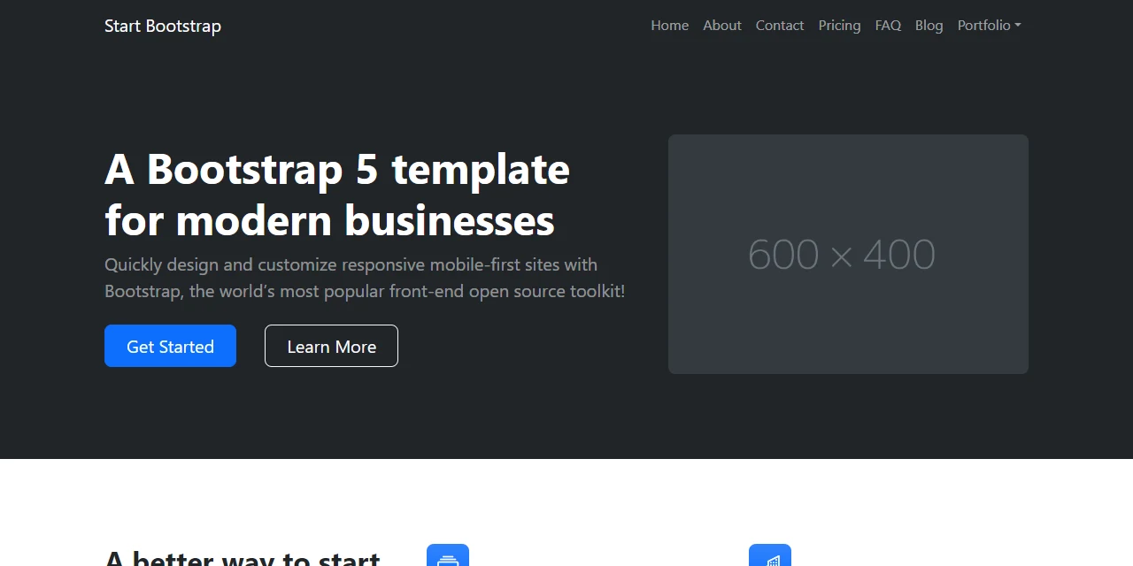 The Modern Business homepage with Blog as a plain link in its menu.