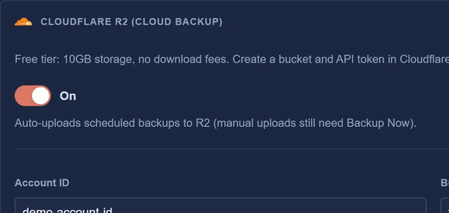 Cloud backup destinations in the DonkeyCMS settings