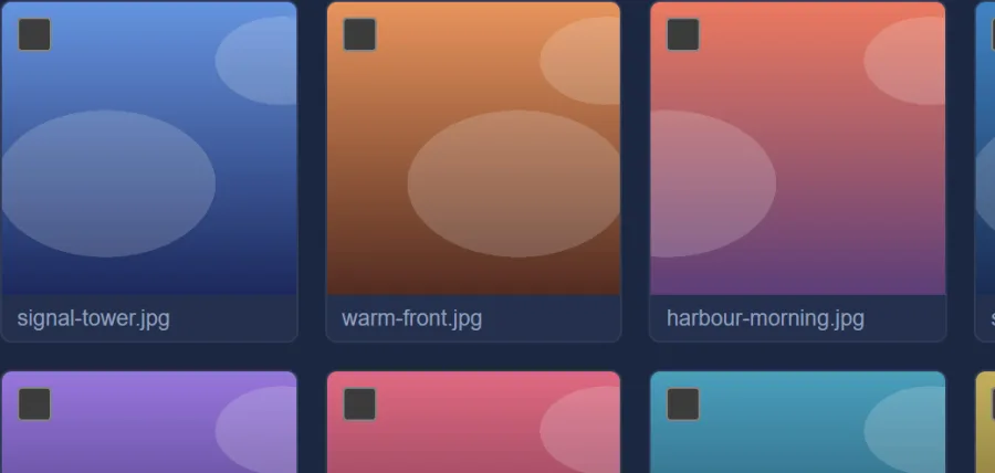 The media library grid of uploaded images